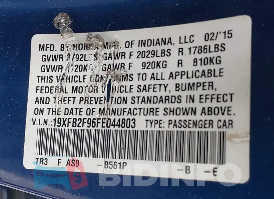 19XFB2F96FE044803 Photo# 9