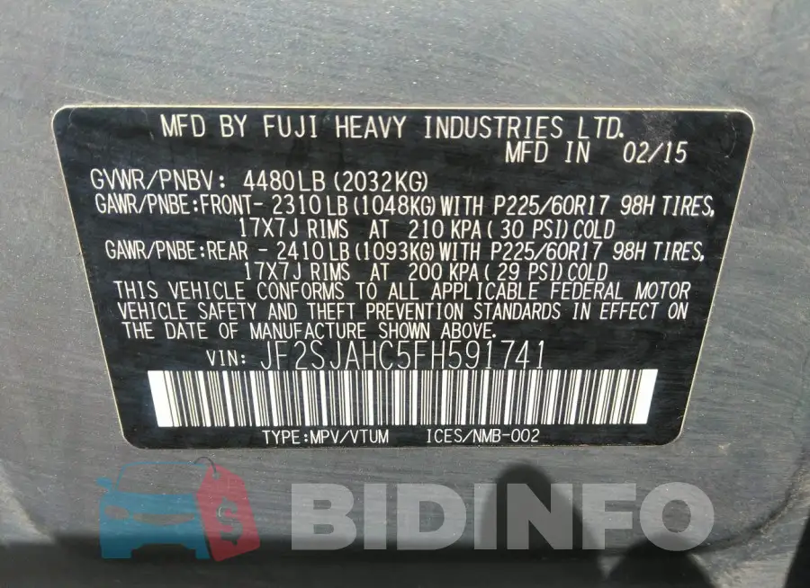 JF2SJAHC5FH591741 Photo# 9