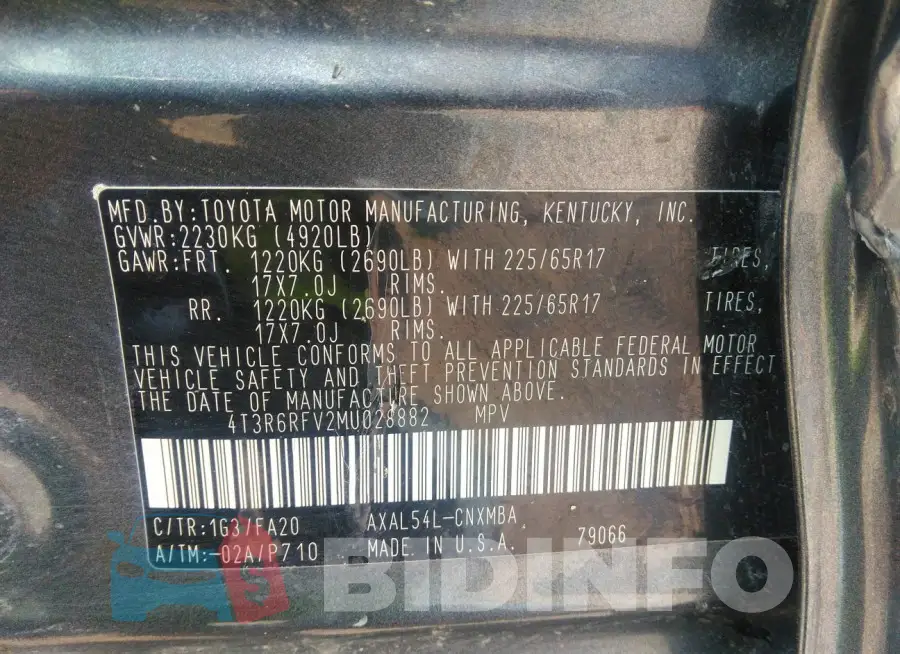 4T3R6RFV2MU028882 Photo# 9