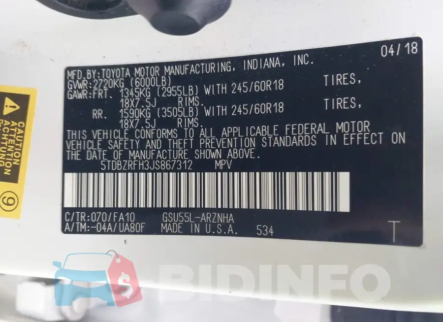 5TDBZRFH3JS867312 Photo# 9