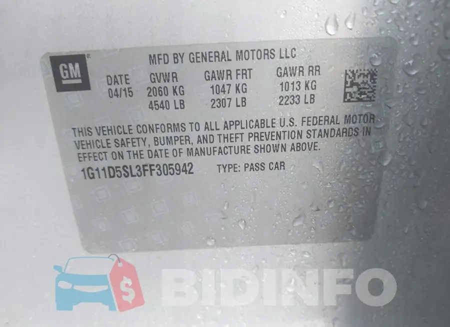 1G11D5SL3FF305942 Photo# 9