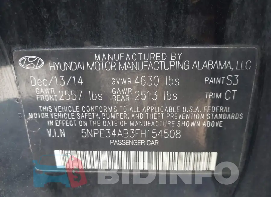 5NPE34AB3FH154508 Photo# 9