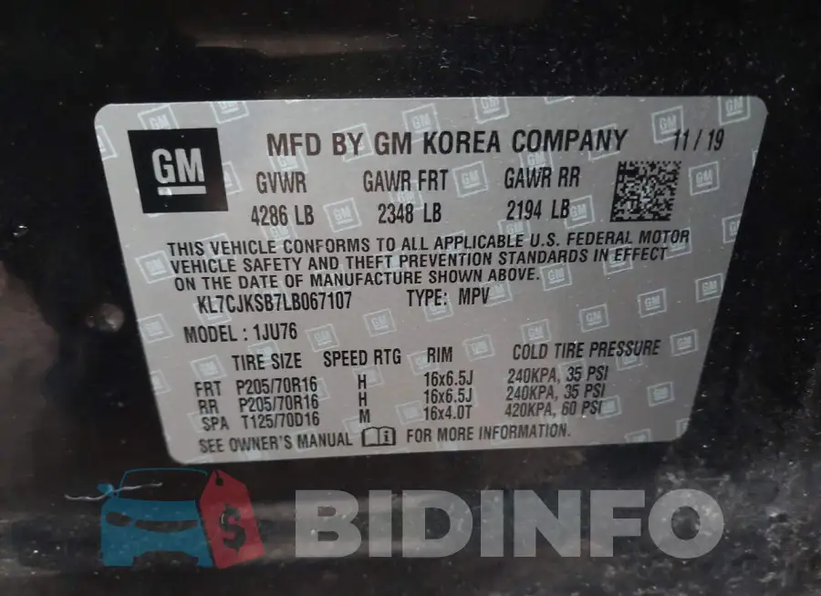 KL7CJKSB7LB067107 Photo# 9