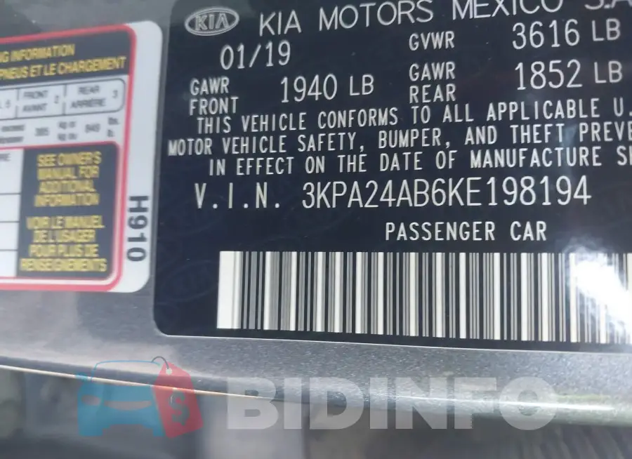 3KPA24AB6KE198194 Photo# 9