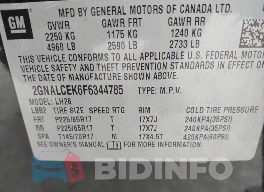 2GNALCEK6F6344785 Photo# 9
