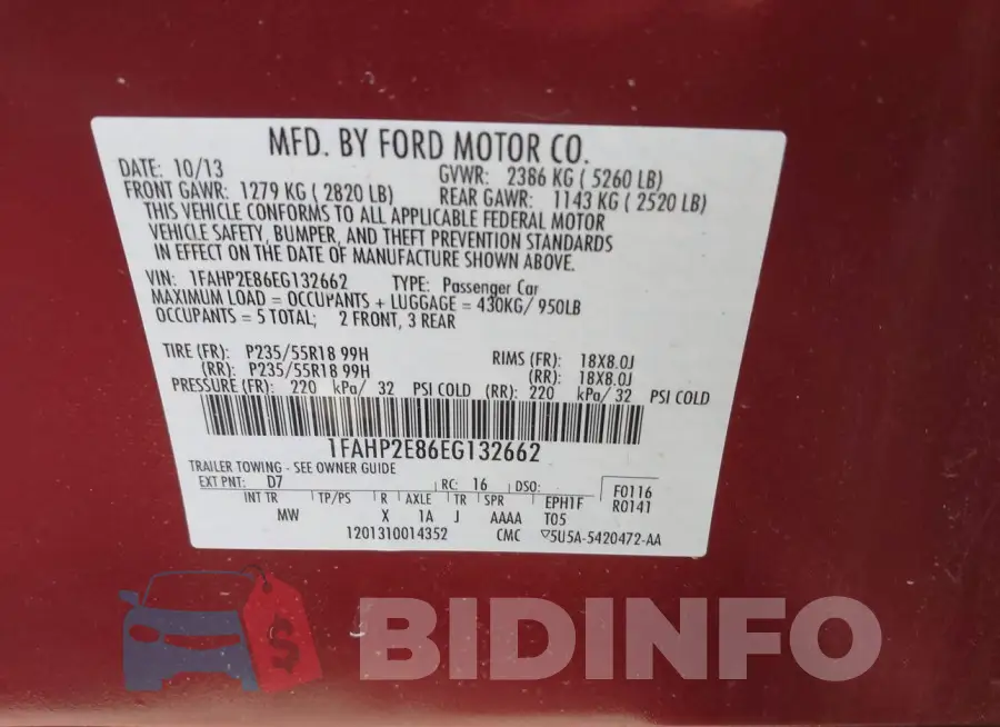 1FAHP2E86EG132662 Photo# 9
