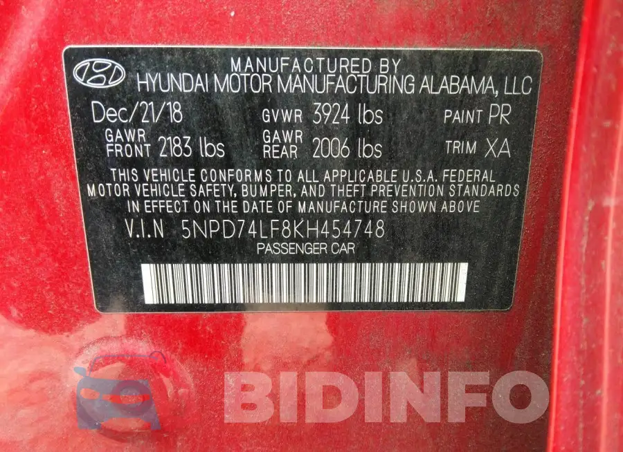 5NPD74LF8KH454748 Photo# 9