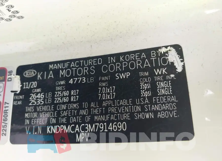 KNDPMCAC3M7914690 Photo# 9