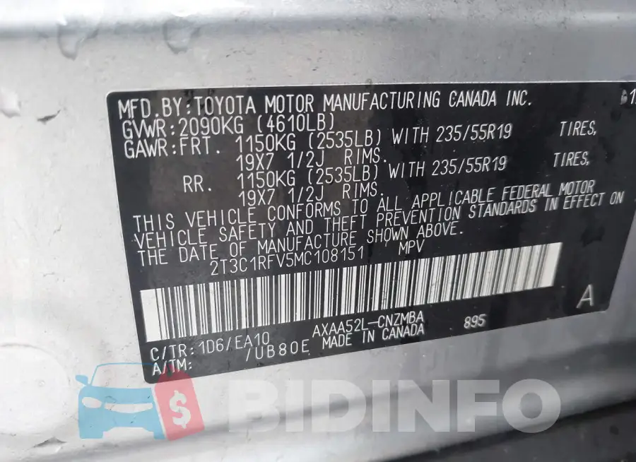 2T3C1RFV5MC108151 Photo# 9