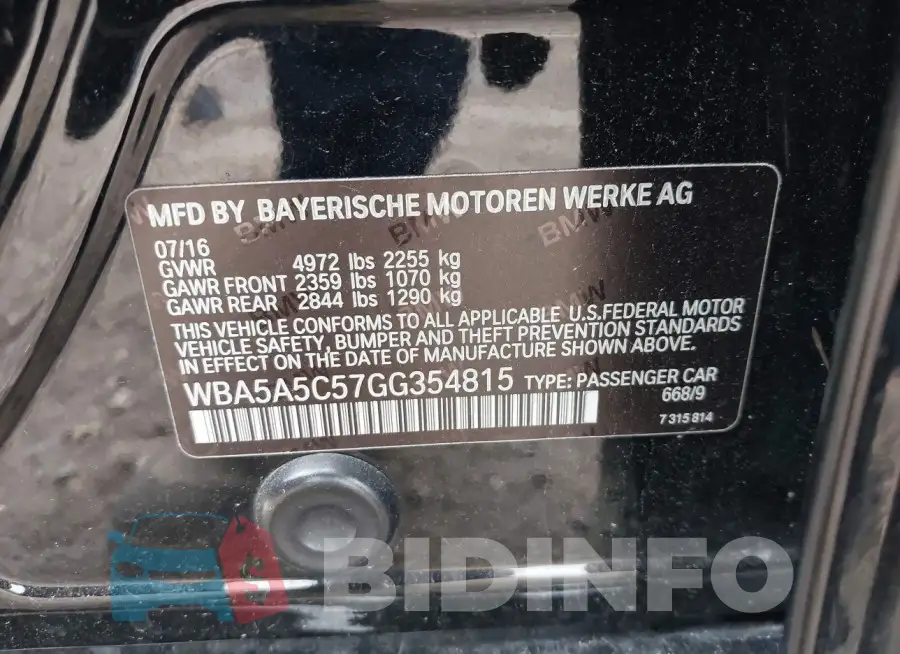 WBA5A5C57GG354815 Photo# 9