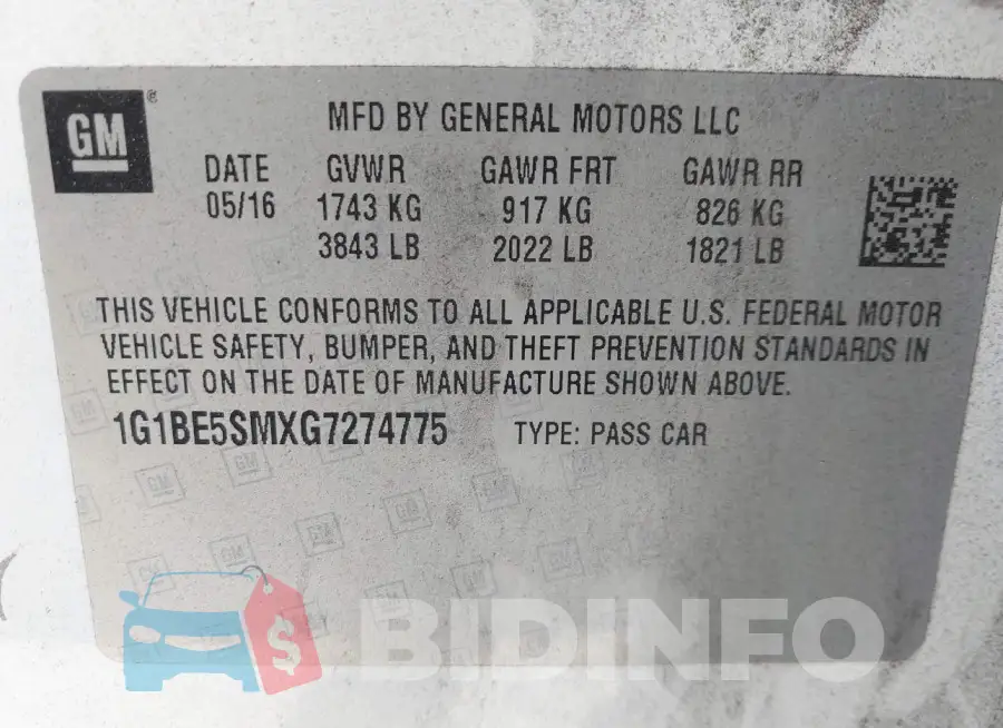 1G1BE5SMXG7274775 Photo# 9