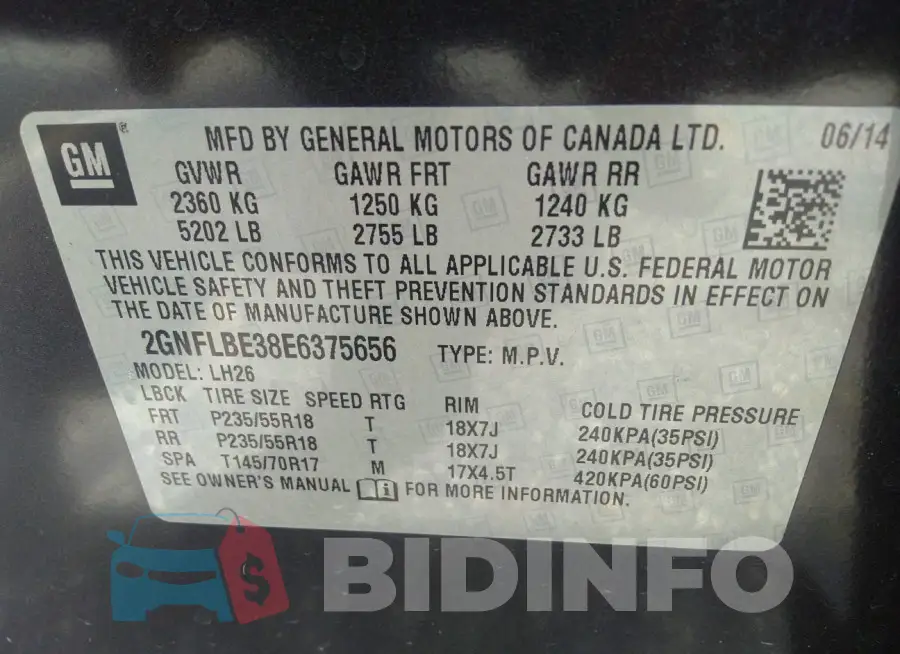 2GNFLBE38E6375656 Photo# 9