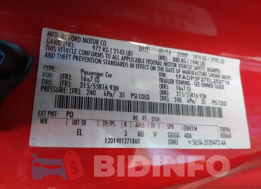 1FADP3F27EL252718 Photo# 9