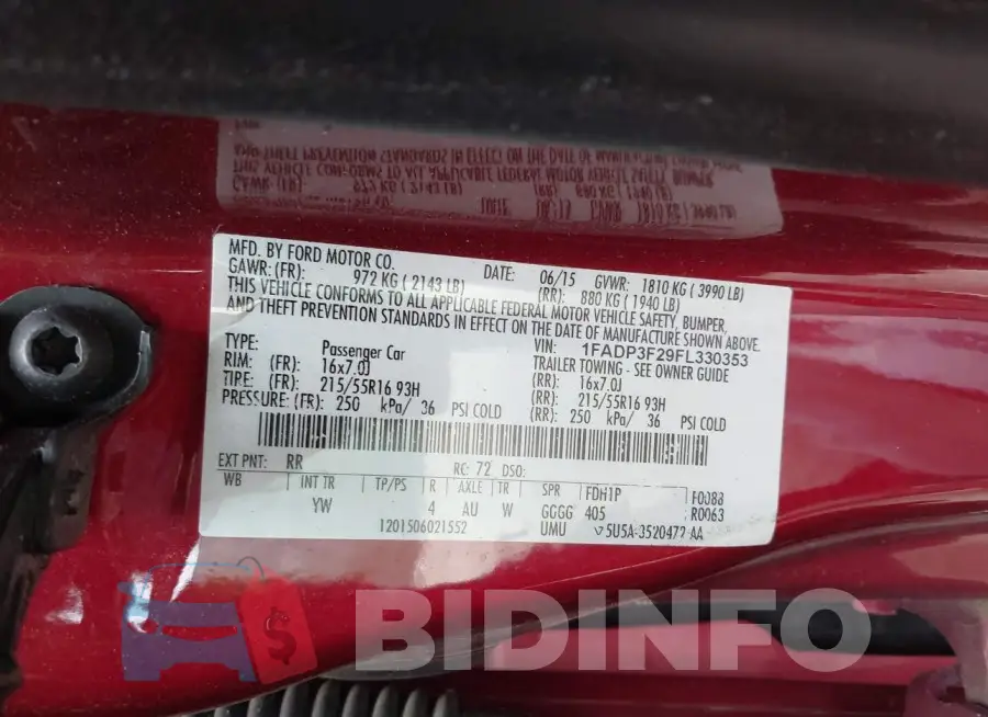 1FADP3F29FL330353 Photo# 9