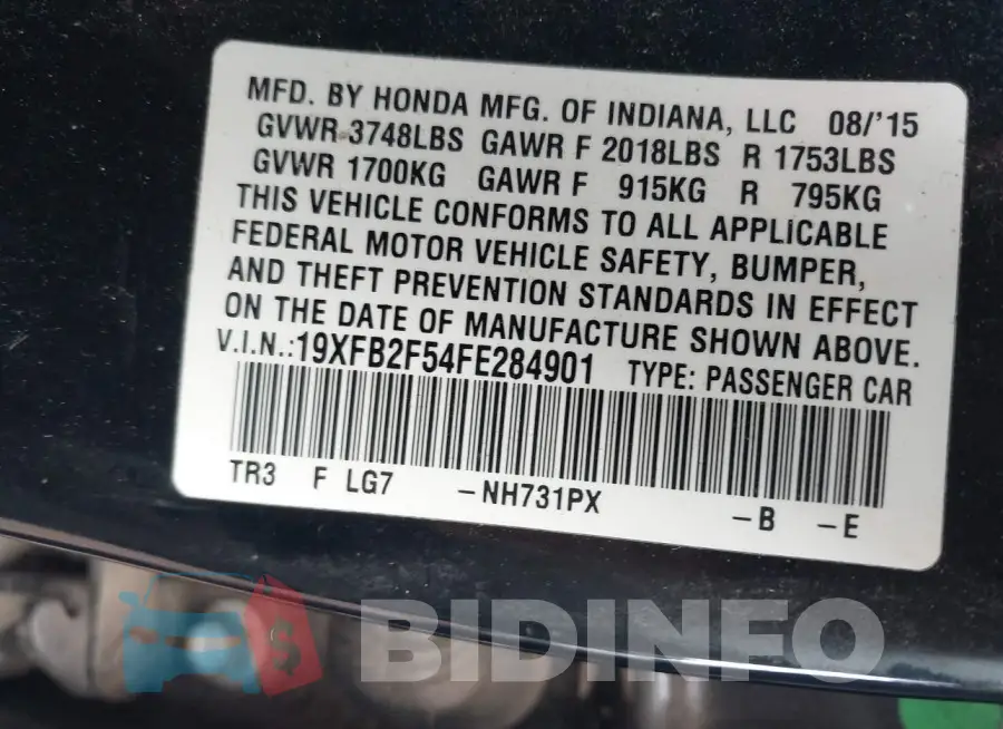 19XFB2F54FE284901 Photo# 9