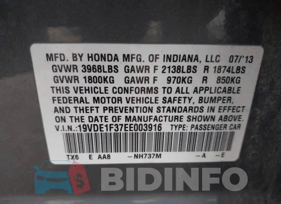 19VDE1F37EE003916 Photo# 9