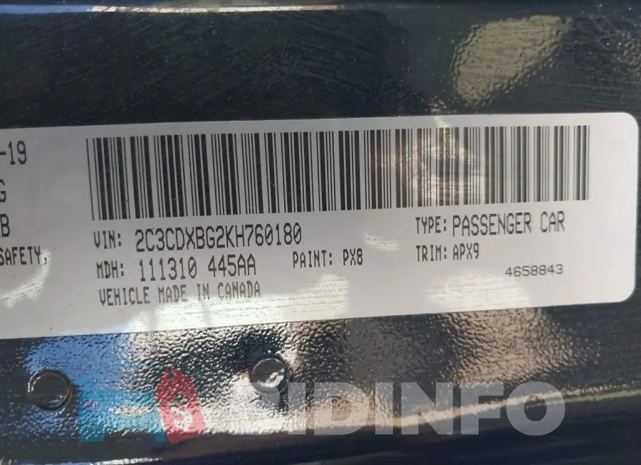 2C3CDXBG2KH760180 Photo# 9