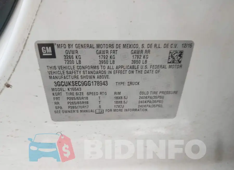 3GCUKSEC9GG178943 Photo# 9