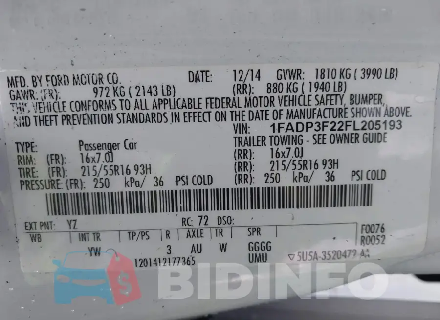 1FADP3F22FL205193 Photo# 9