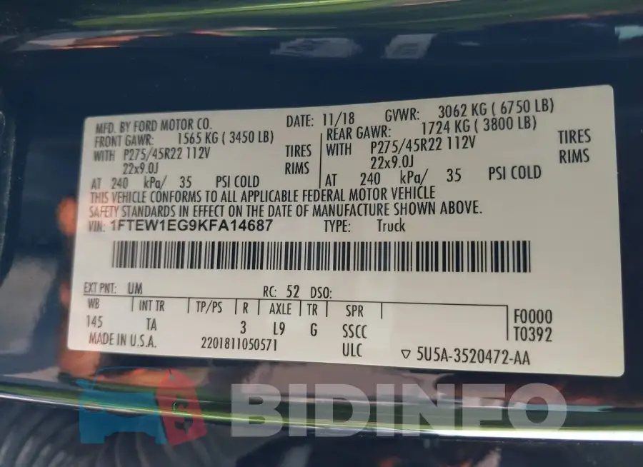1FTEW1EG9KFA14687 Photo# 9
