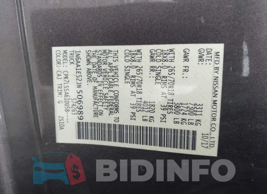 1N6AA1E52JN506989 Photo# 9
