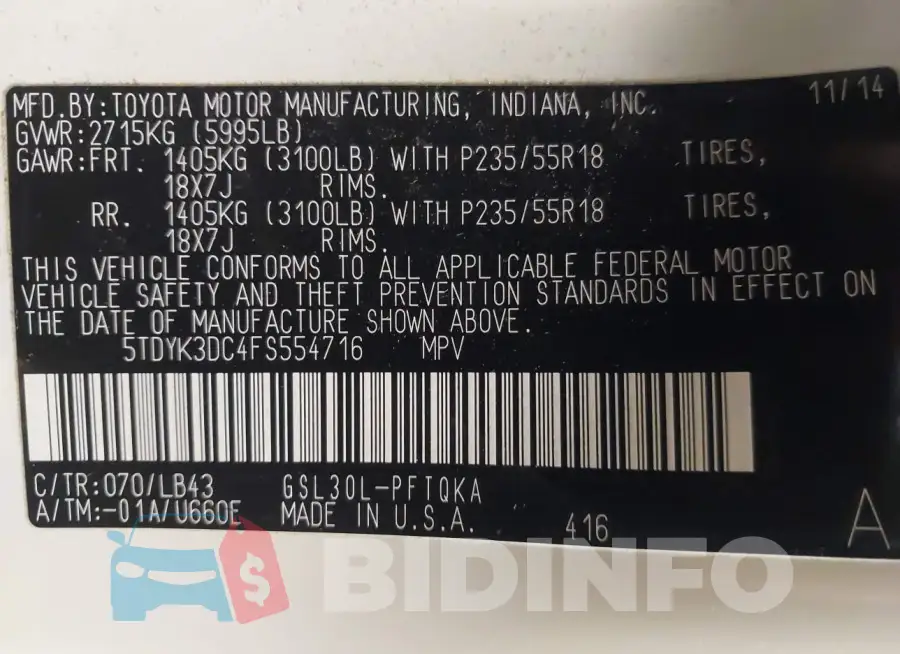 5TDYK3DC4FS554716 Photo# 9