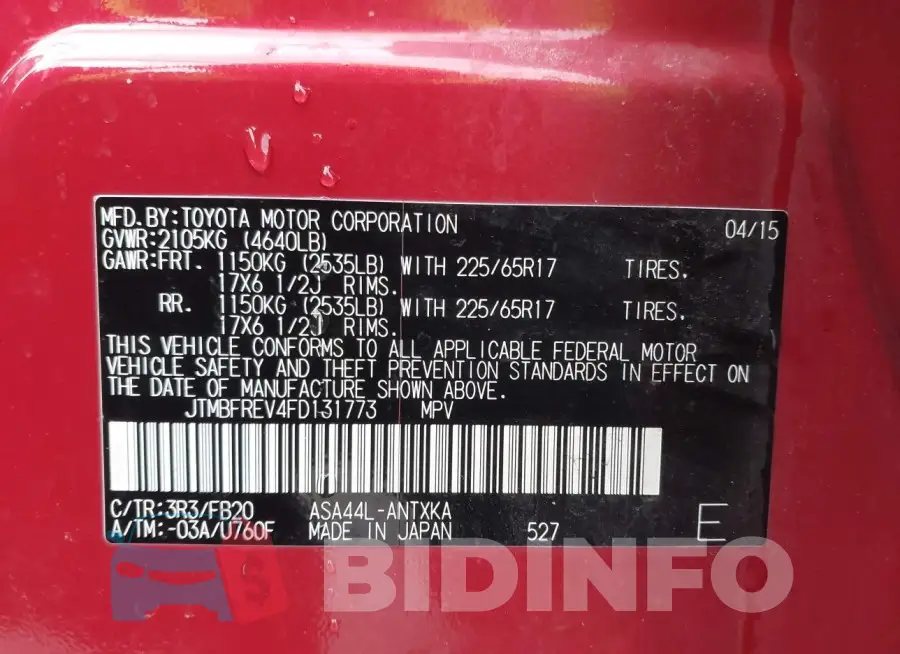 JTMBFREV4FD131773 Photo# 9