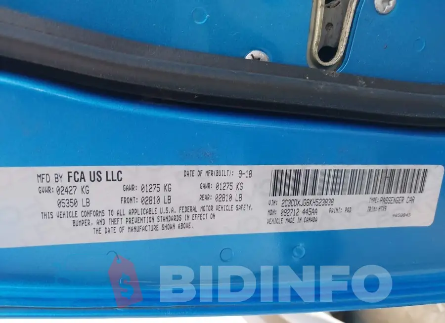 2C3CDXJG6KH523838 Photo# 9