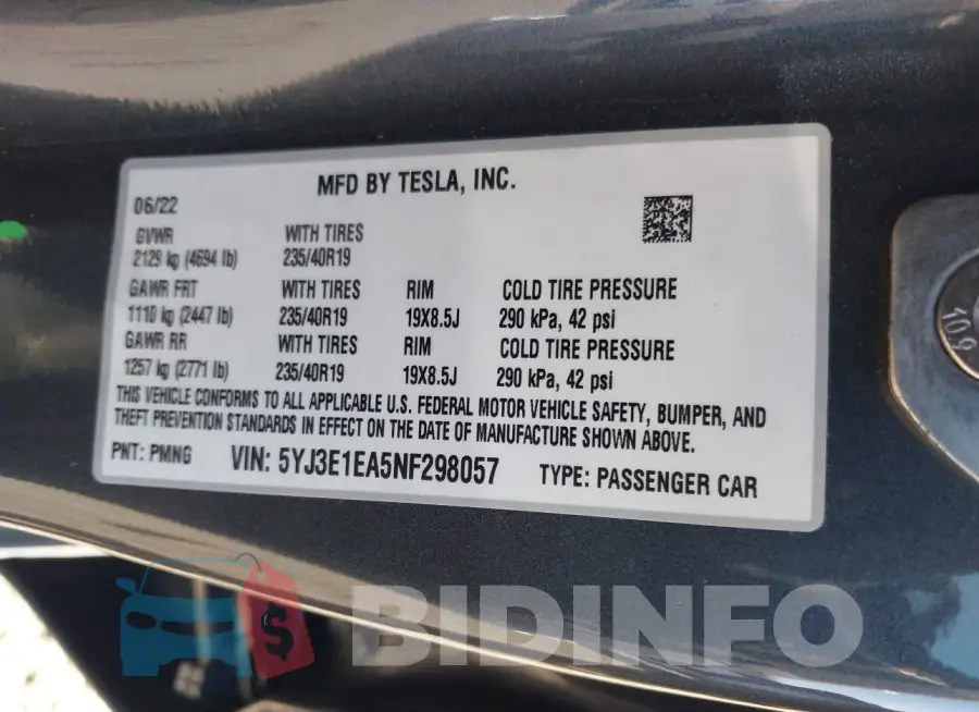 5YJ3E1EA5NF298057 Photo# 9