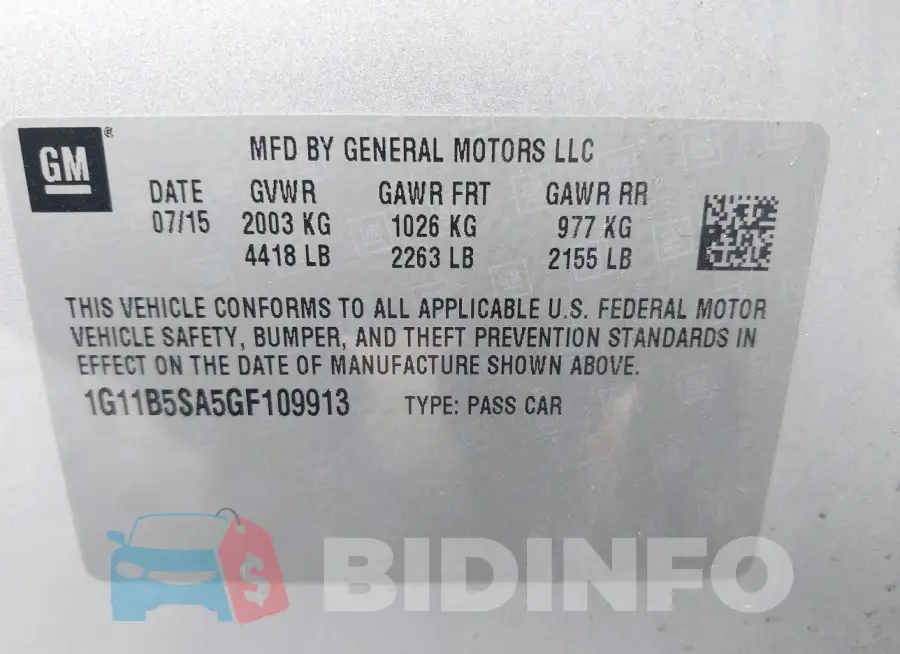 1G11B5SA5GF109913 Photo# 9