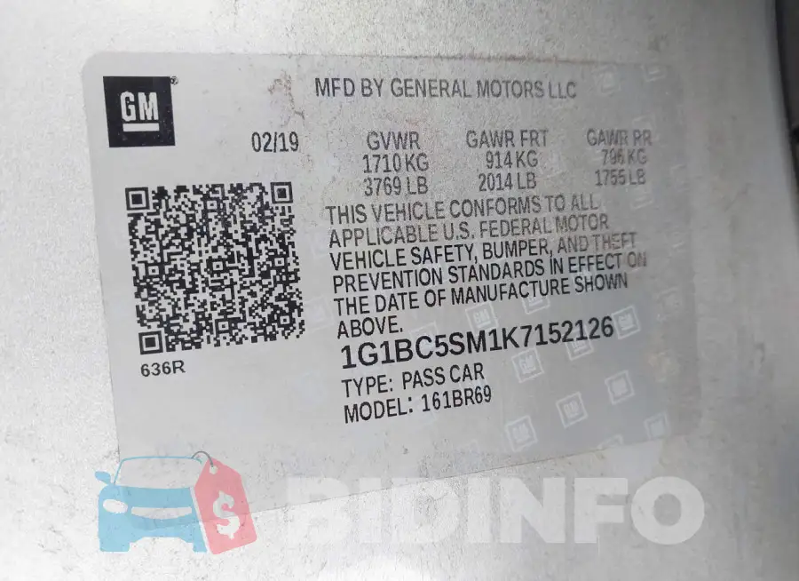 1G1BC5SM1K7152126 Photo# 9