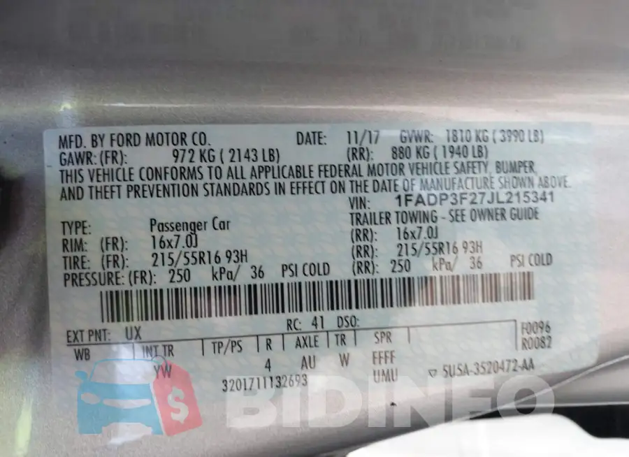 1FADP3F27JL215341 Photo# 9