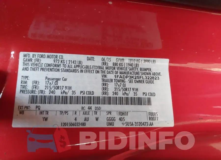 1FADP3K25FL322823 Photo# 9