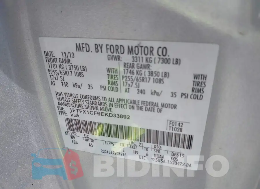 1FTFX1CF6EKD33892 Photo# 9