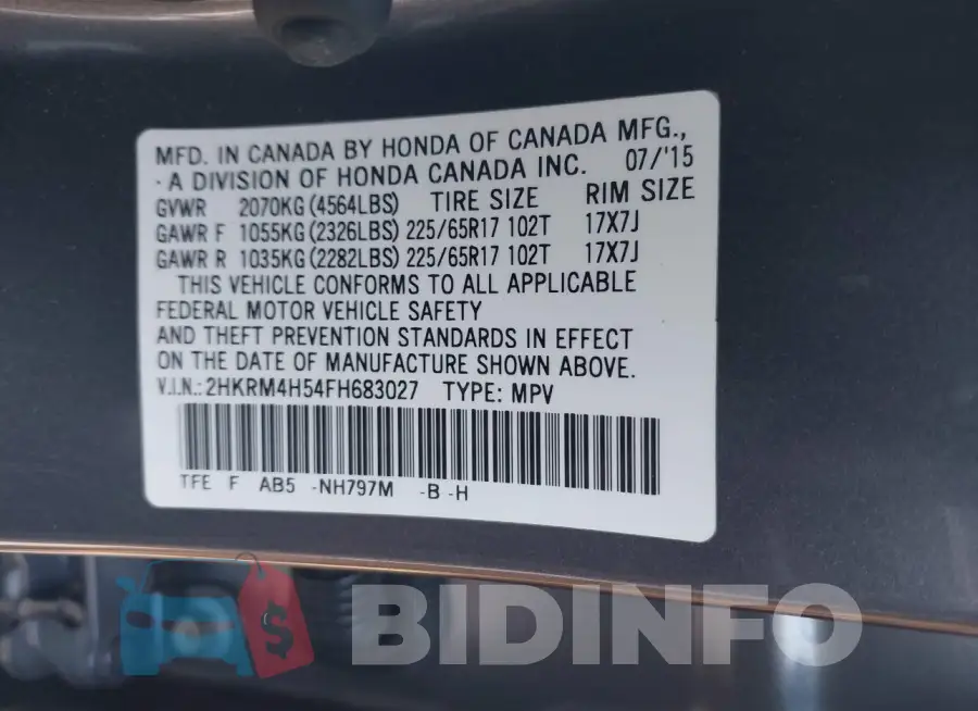 2HKRM4H54FH683027 Photo# 9