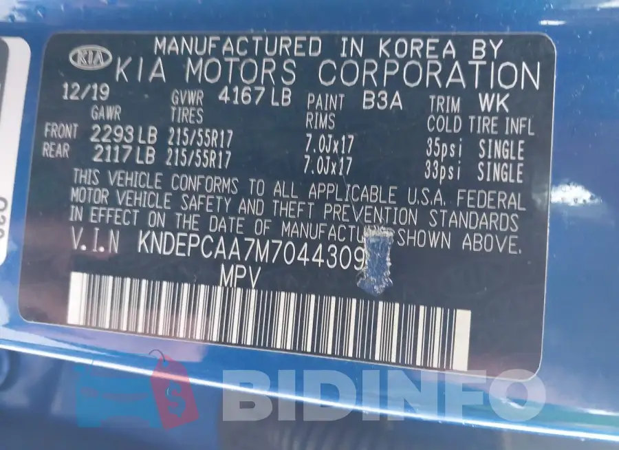 KNDEPCAA7M7044309 Photo# 9