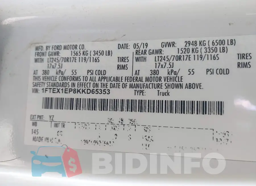 1FTEX1EP8KKD65353 Photo# 9