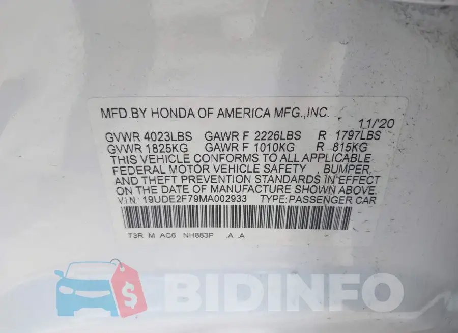 19UDE2F79MA002933 Photo# 9