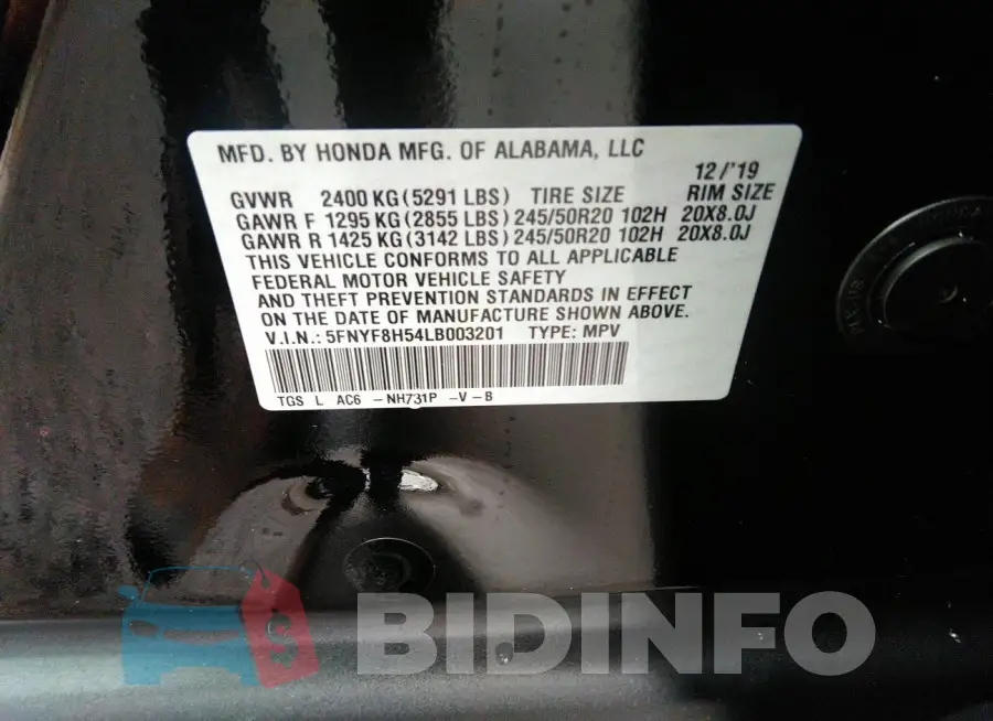 5FNYF8H54LB003201 Photo# 9