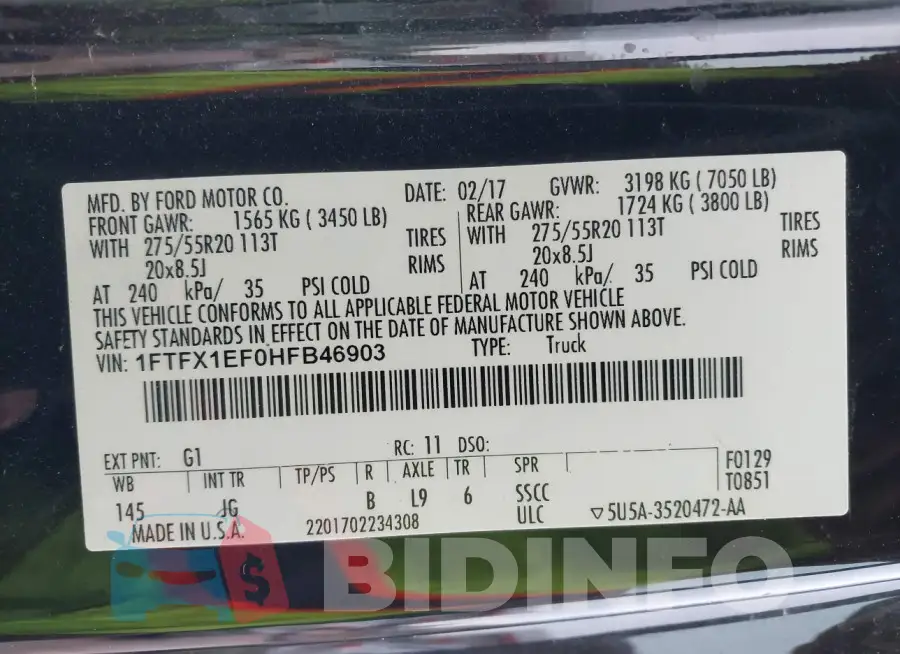 1FTFX1EF0HFB46903 Photo# 9