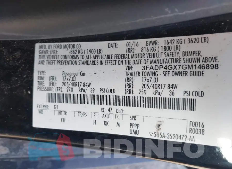 3FADP4GX7GM146898 Photo# 9