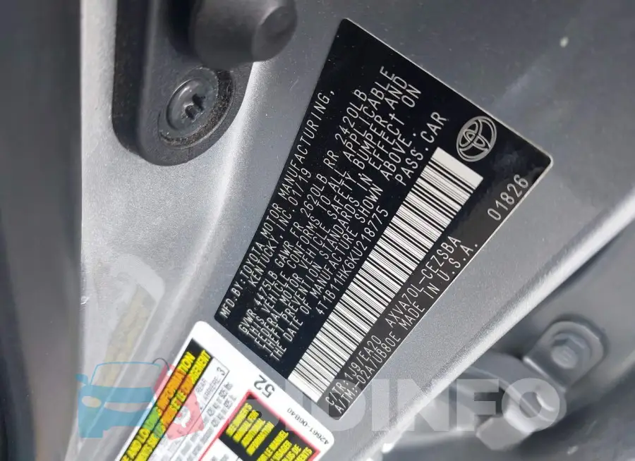 4T1B11HK6KU218775 Photo# 9