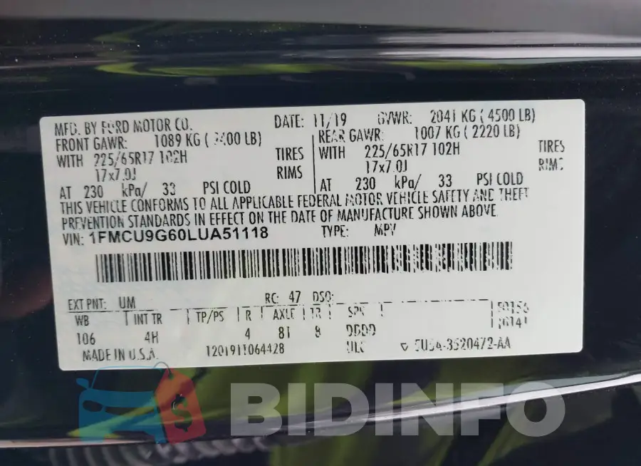 1FMCU9G60LUA51118 Photo# 9