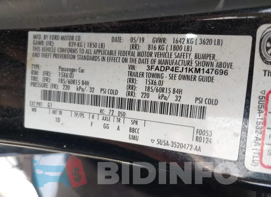 3FADP4EJ1KM147696 Photo# 9