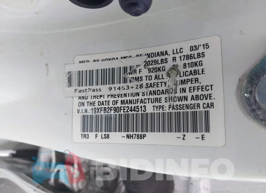 19XFB2F90FE244513 Photo# 9