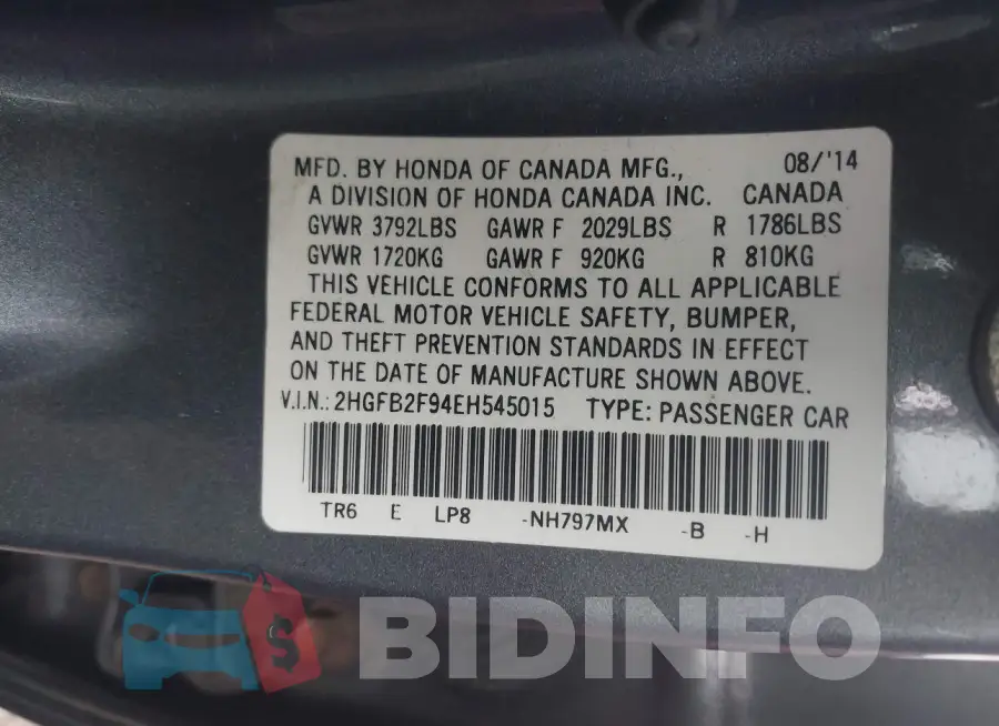 2HGFB2F94EH545015 Photo# 9