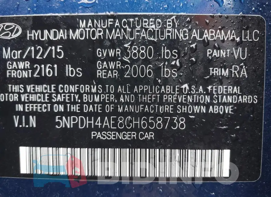 5NPDH4AE8GH658738 Photo# 9
