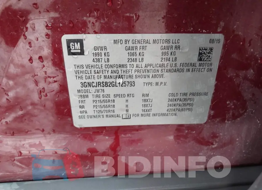 3GNCJRSB2GL125793 Photo# 9