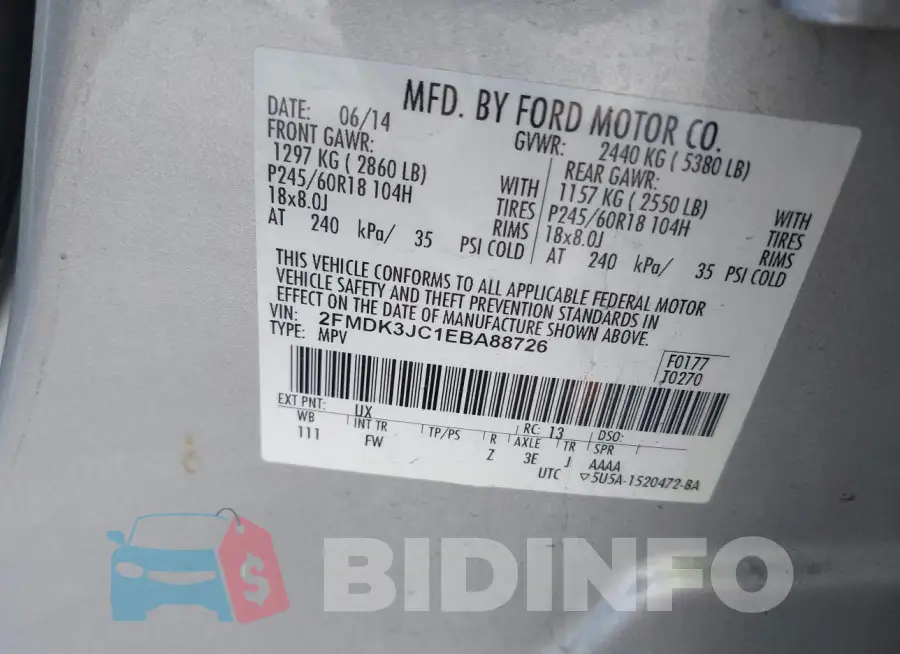 2FMDK3JC1EBA88726 Photo# 9