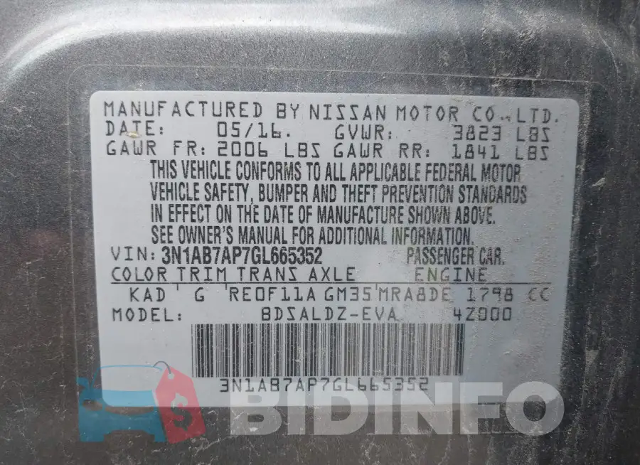 3N1AB7AP7GL665352 Photo# 9
